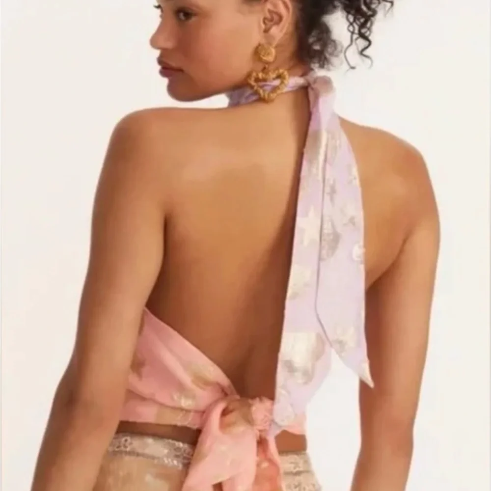 LoveShackFancy Boca Handkerchief Halter Top in color Sunset Orange Ombré sz M - Picture 2 of 16